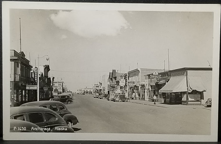 RPPC Postcard Anchorage AL Street Scene Shops Stores Real Photo Card 1940s Alaska