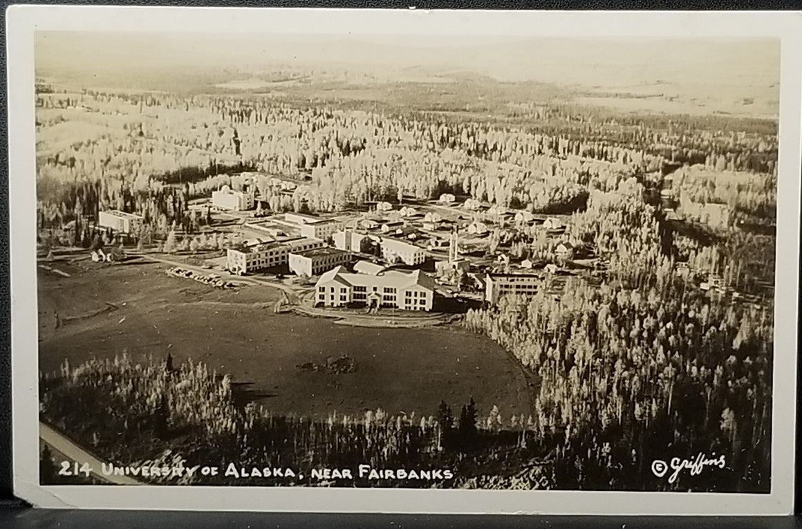 RPPC Postcard University of Alaska Fairbanks AL Ariel View of College