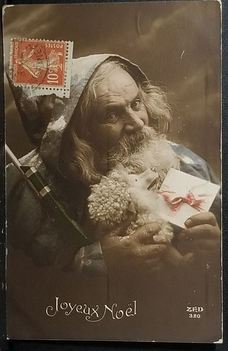 Christmas Postcard RPPC Style Santa Claus St Nick German Card with Rare French Republic 10c Stamp