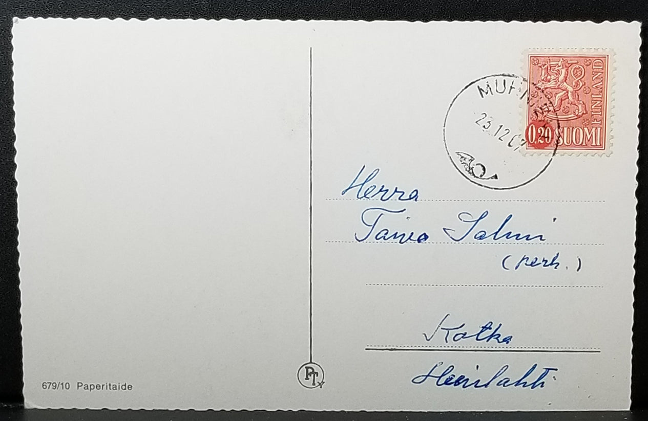 Christmas Postcard Finnish Santa Claus with Young Children Pulling Sled Through the Snow
