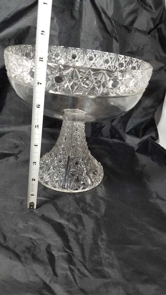 EAPG Antique O'Hara Glass Pedestal Fruit Bowl (OMN) BARTHOLDI Large 8" Compote