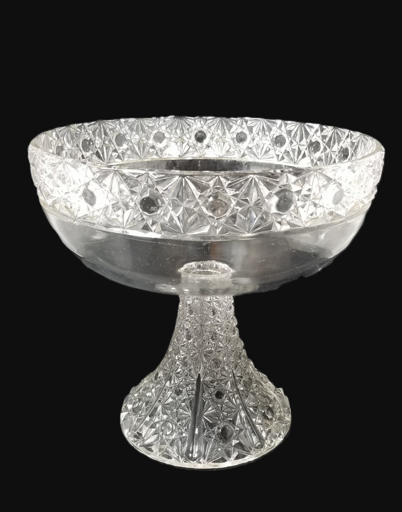 EAPG Antique O'Hara Glass Pedestal Fruit Bowl (OMN) BARTHOLDI Large 8" Compote