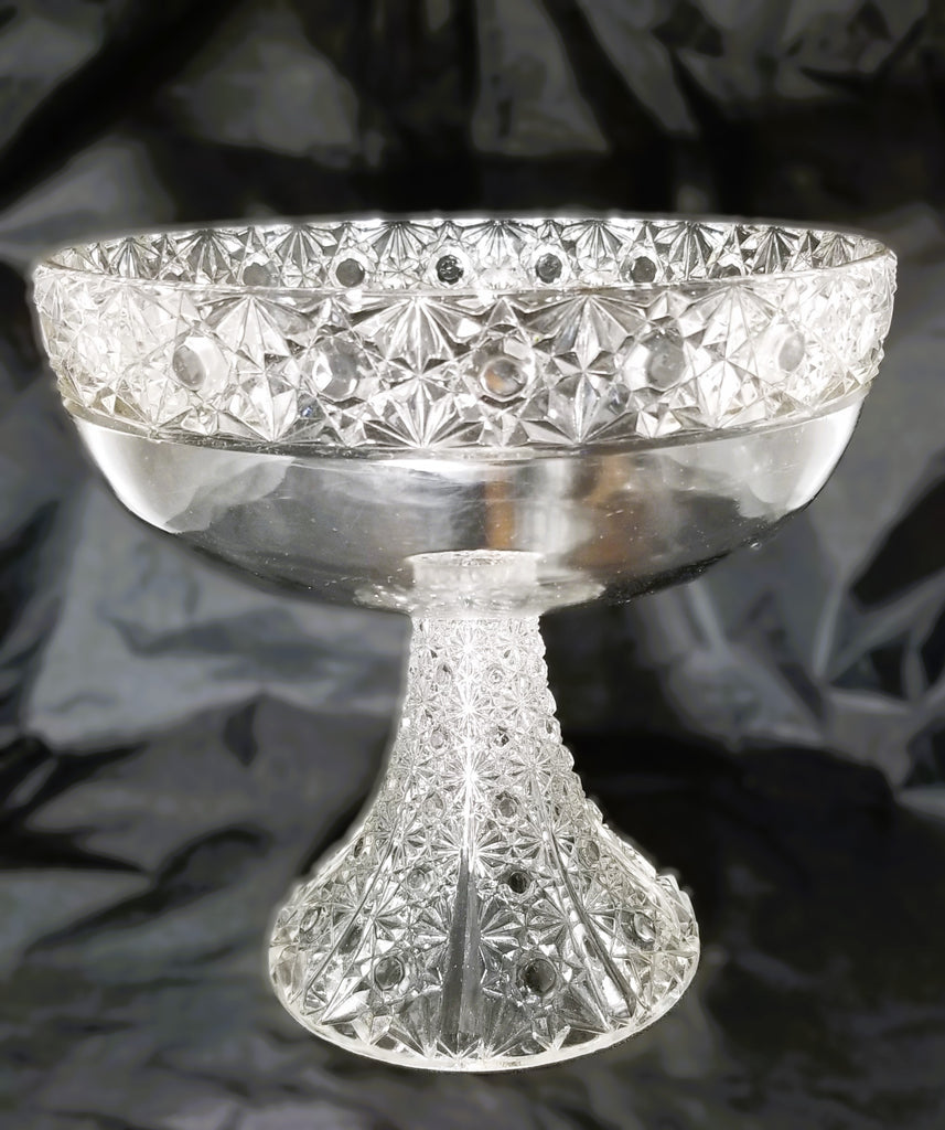 EAPG Antique O'Hara Glass Pedestal Fruit Bowl (OMN) BARTHOLDI Large 8" Compote