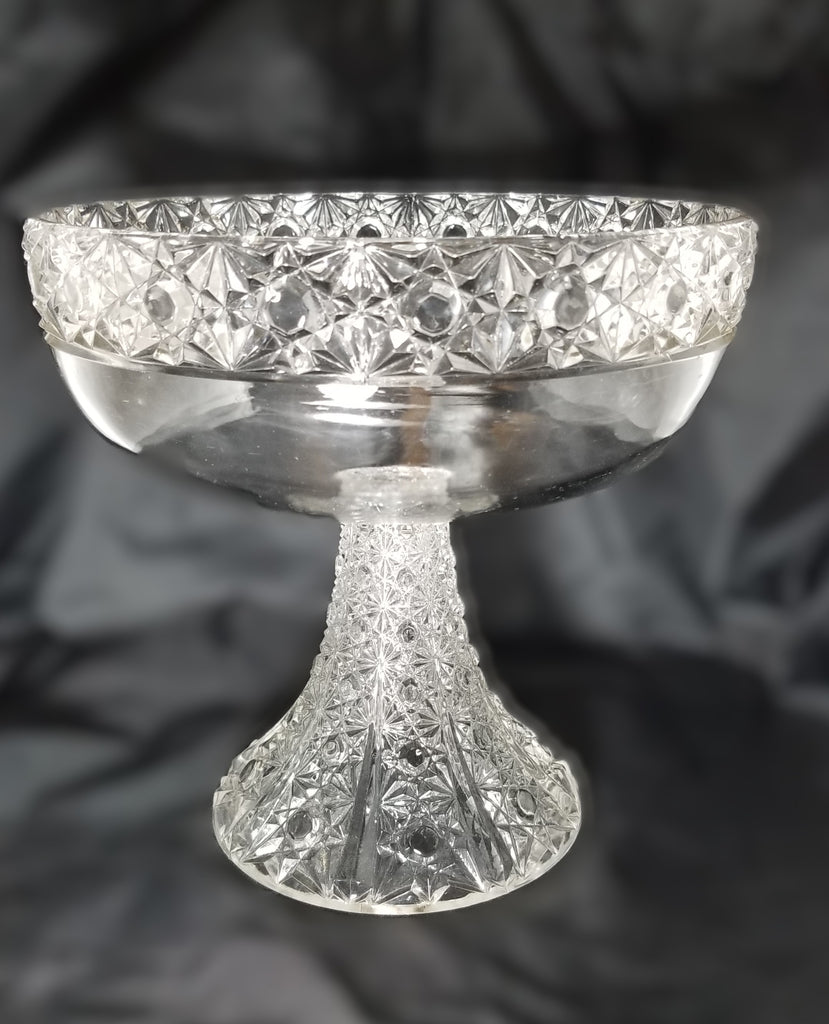 EAPG Antique O'Hara Glass Pedestal Fruit Bowl (OMN) BARTHOLDI Large 8" Compote
