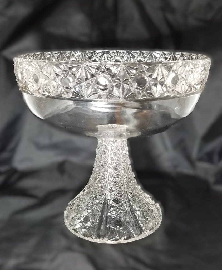 EAPG Antique O'Hara Glass Pedestal Fruit Bowl (OMN) BARTHOLDI Large 8" Compote