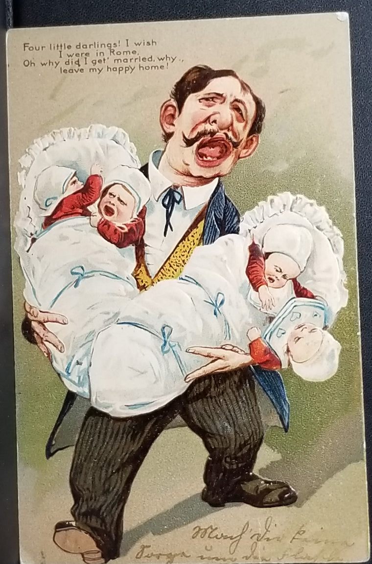 Comic Postcard Father & Babies Artist Finkenrath Series #5677 PFB Publishing
