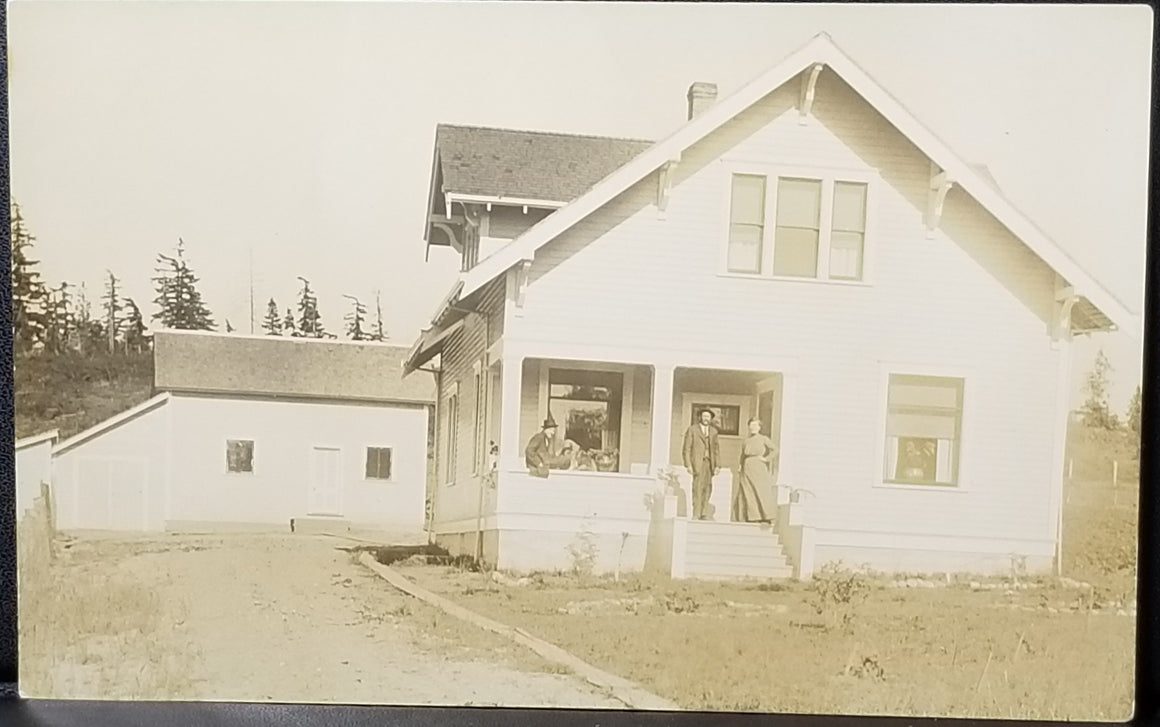 RPPC Real Photo Postcard Seattle WA Couple on Porch of White Painted House