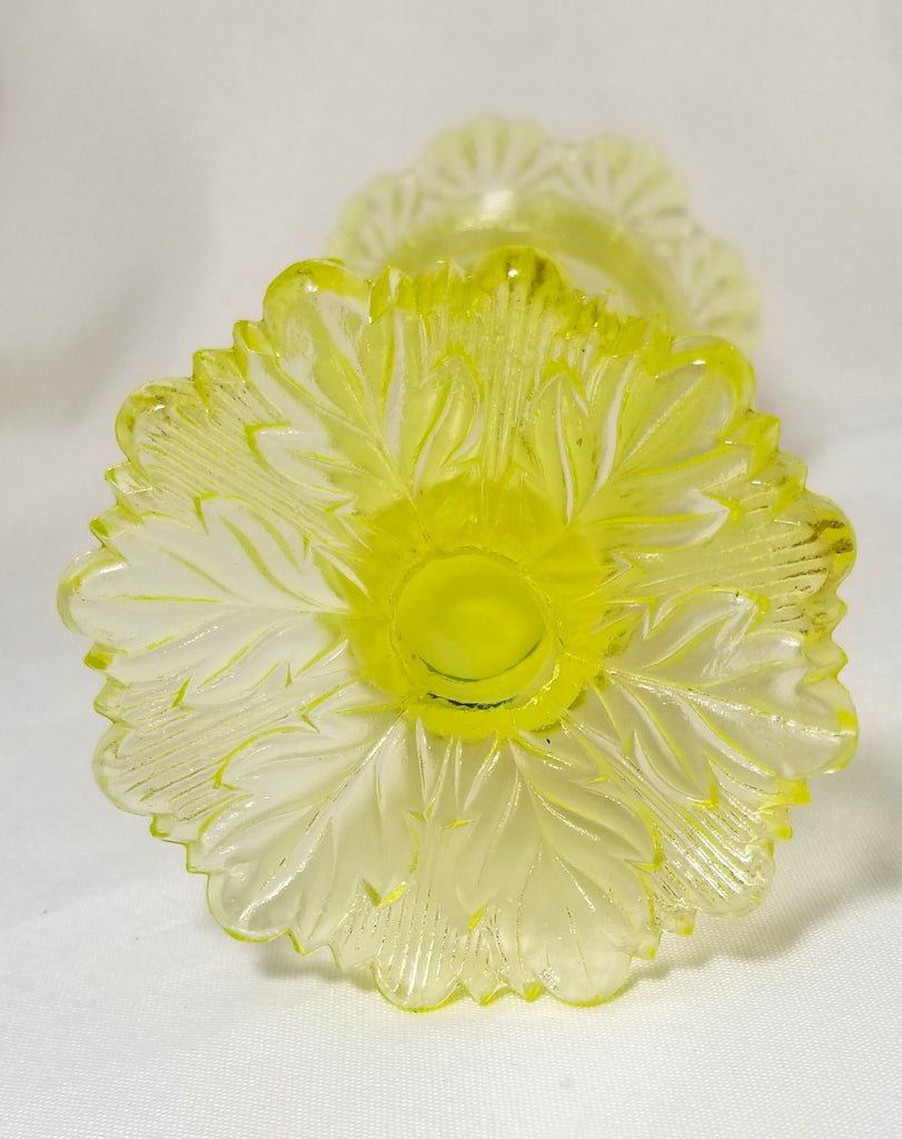 Northwood Glass EAPG Vaseline Canary Opalescent Fluted Scroll & Vine with Flower Band 1899