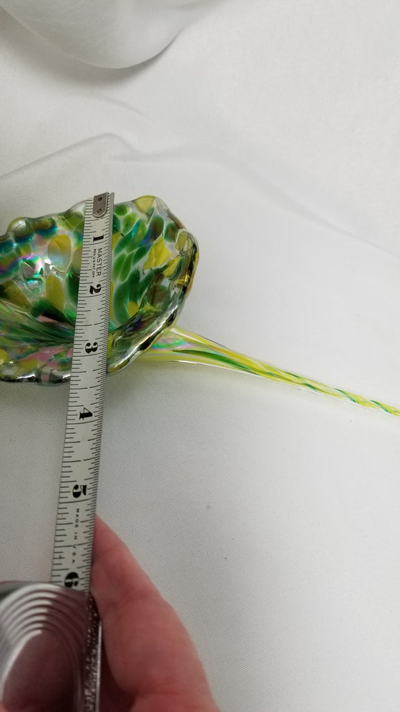 Vintage Hand Blown Studio Art Glass Flower in Confetti Green