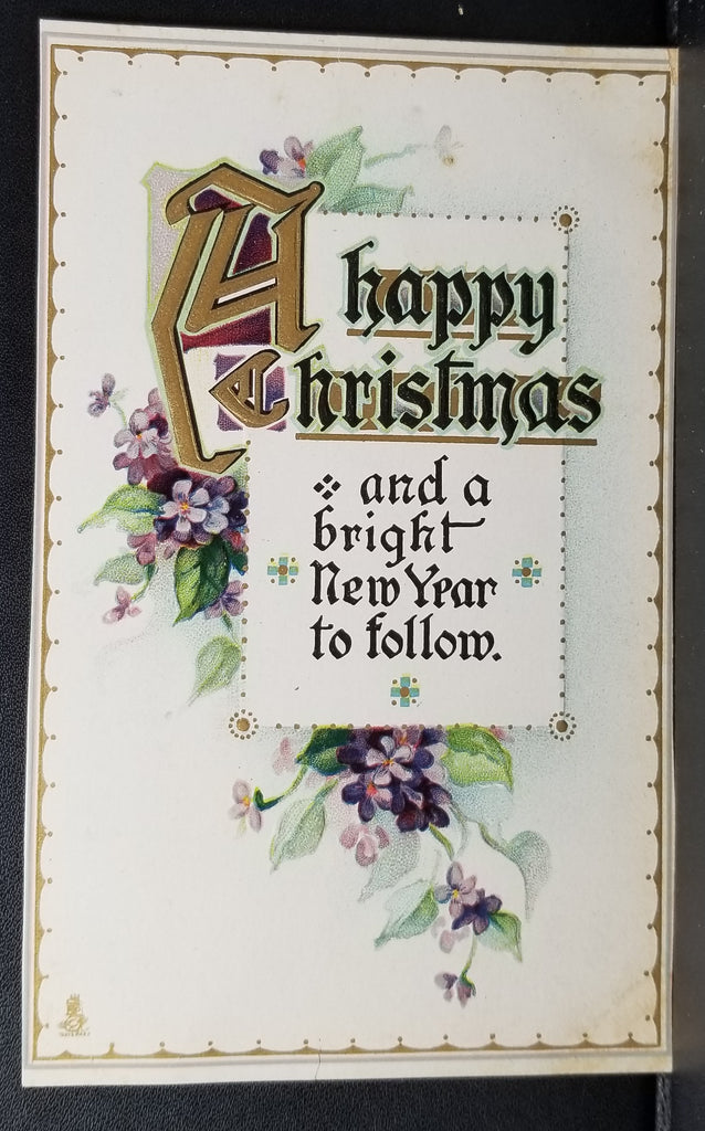 Christmas Postcard Art Nouveau Style Card Poem with Flowers Gold Highlights Raphael Tuck Pub Series 528