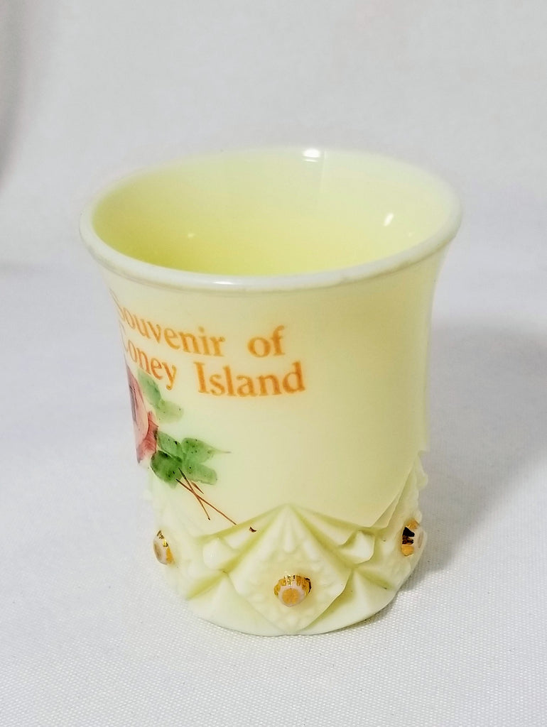 Pressed Custard Glass by Diamond Peg Hand Painted Rose Coney Island Souvenir Cup by Jefferson