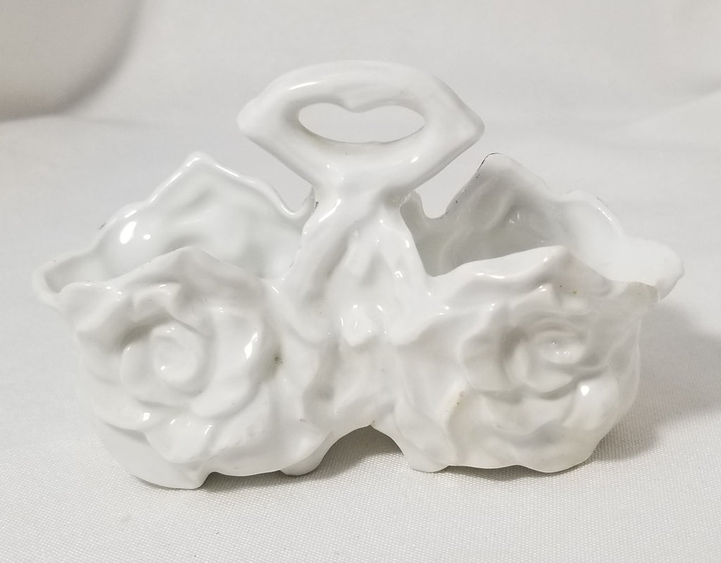 Art Nouveau Porcelain Salt Pepper Caddy Painted Cabbage Roses