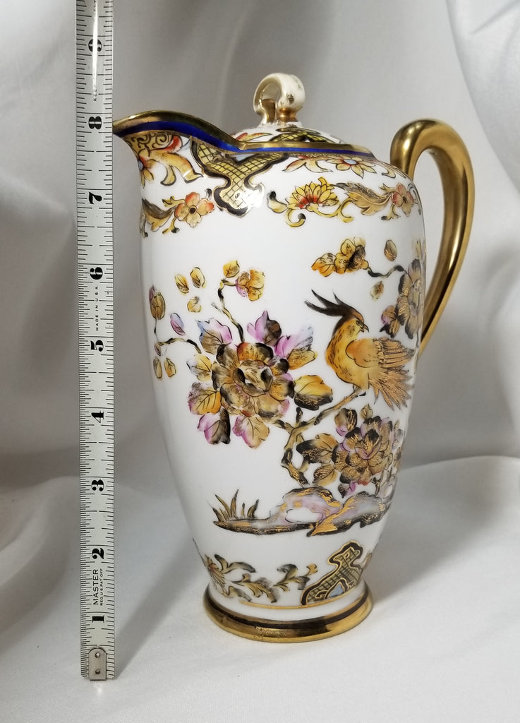 Antique Nippon Morimura Bros Moriage Hand Painted Chocolate Pot with Phoenix Bird