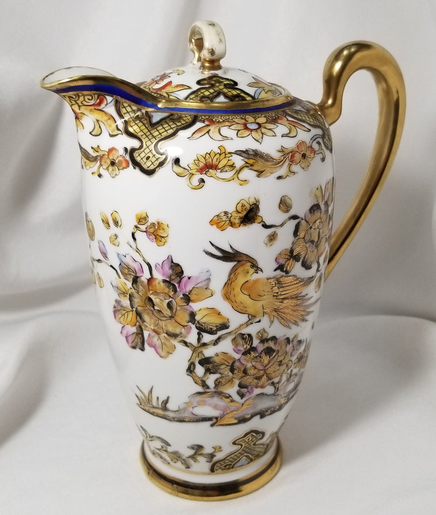 Antique Nippon Morimura Bros Moriage Hand Painted Chocolate Pot with Phoenix Bird