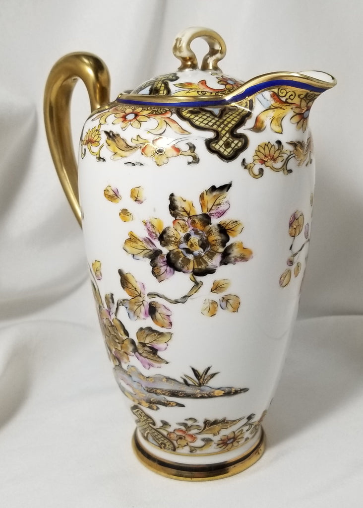 Antique Nippon Morimura Bros Moriage Hand Painted Chocolate Pot with Phoenix Bird