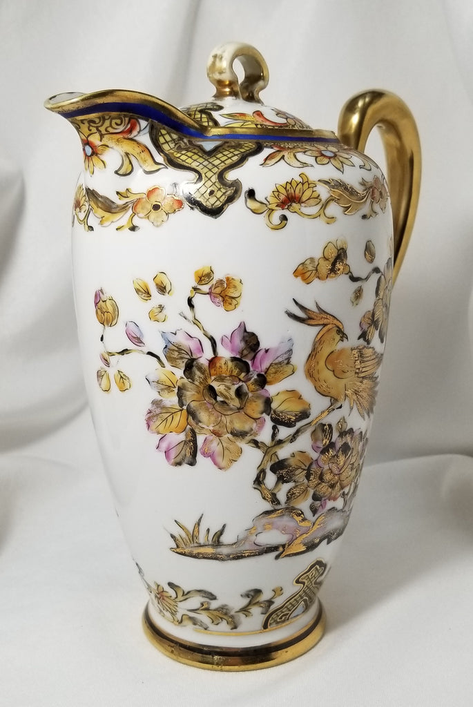 Antique Nippon Morimura Bros Moriage Hand Painted Chocolate Pot with Phoenix Bird