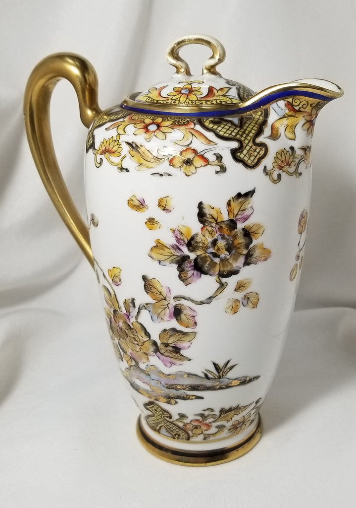 Antique Nippon Morimura Bros Moriage Hand Painted Chocolate Pot with Phoenix Bird