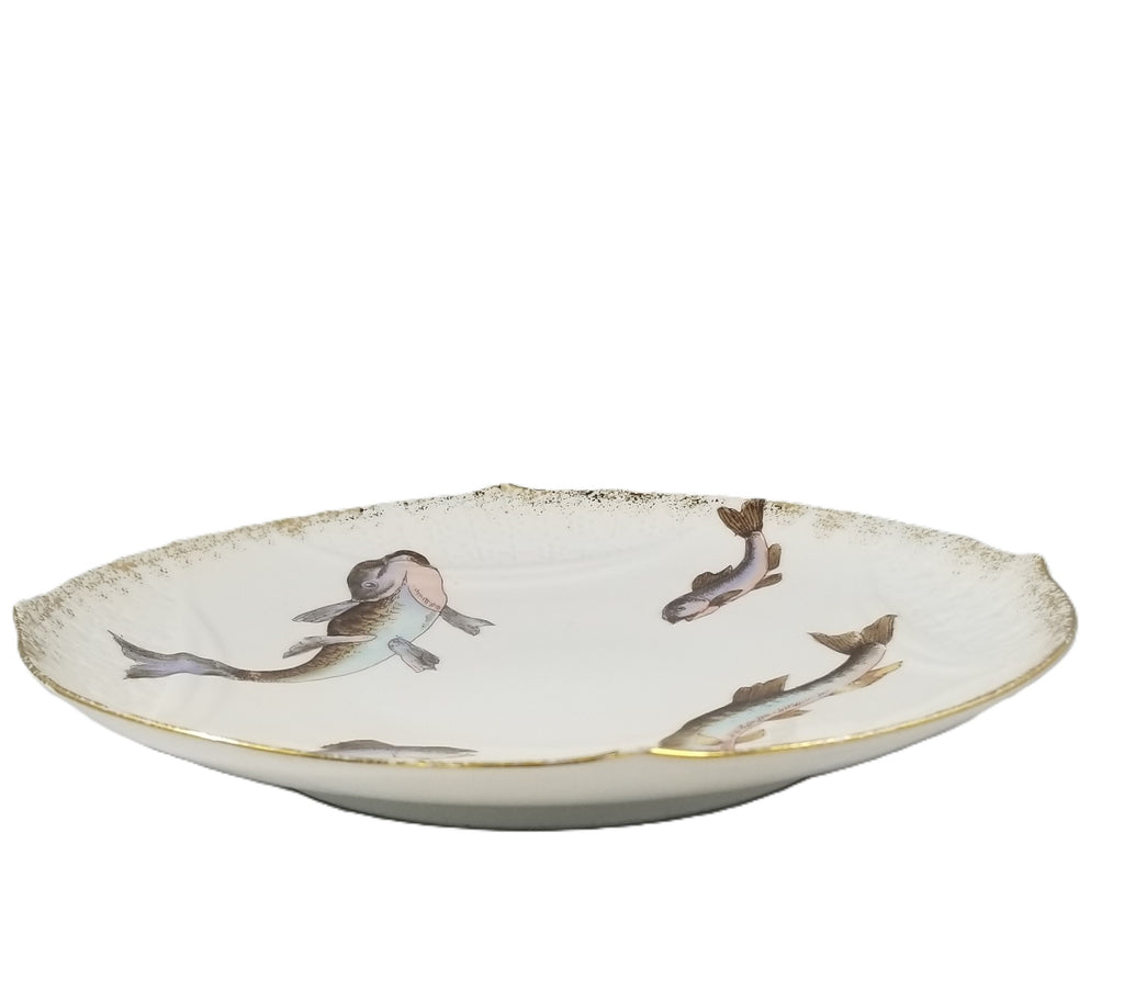 Hand Painted Antique Karlsbad Austrian Porcelain Freshwater Fish Plate
