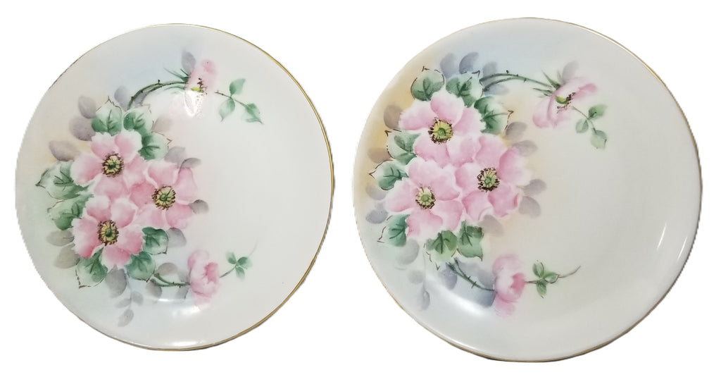 Bavarian Porcelain Plate Set of Six (6) Hand Painted Pink Floral Decor