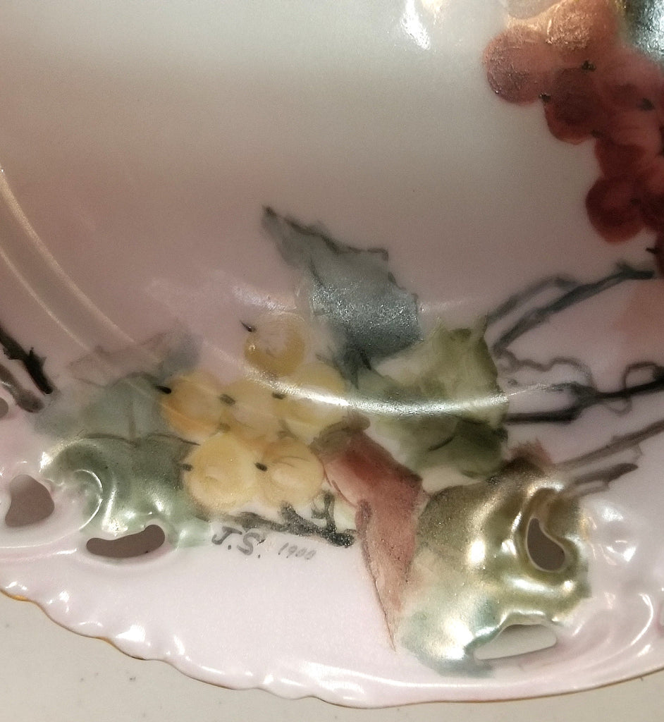 Limoges Porcelain HP Haviland Gerard  AS 6 PC Pierced Grapes Fruit Plate Set