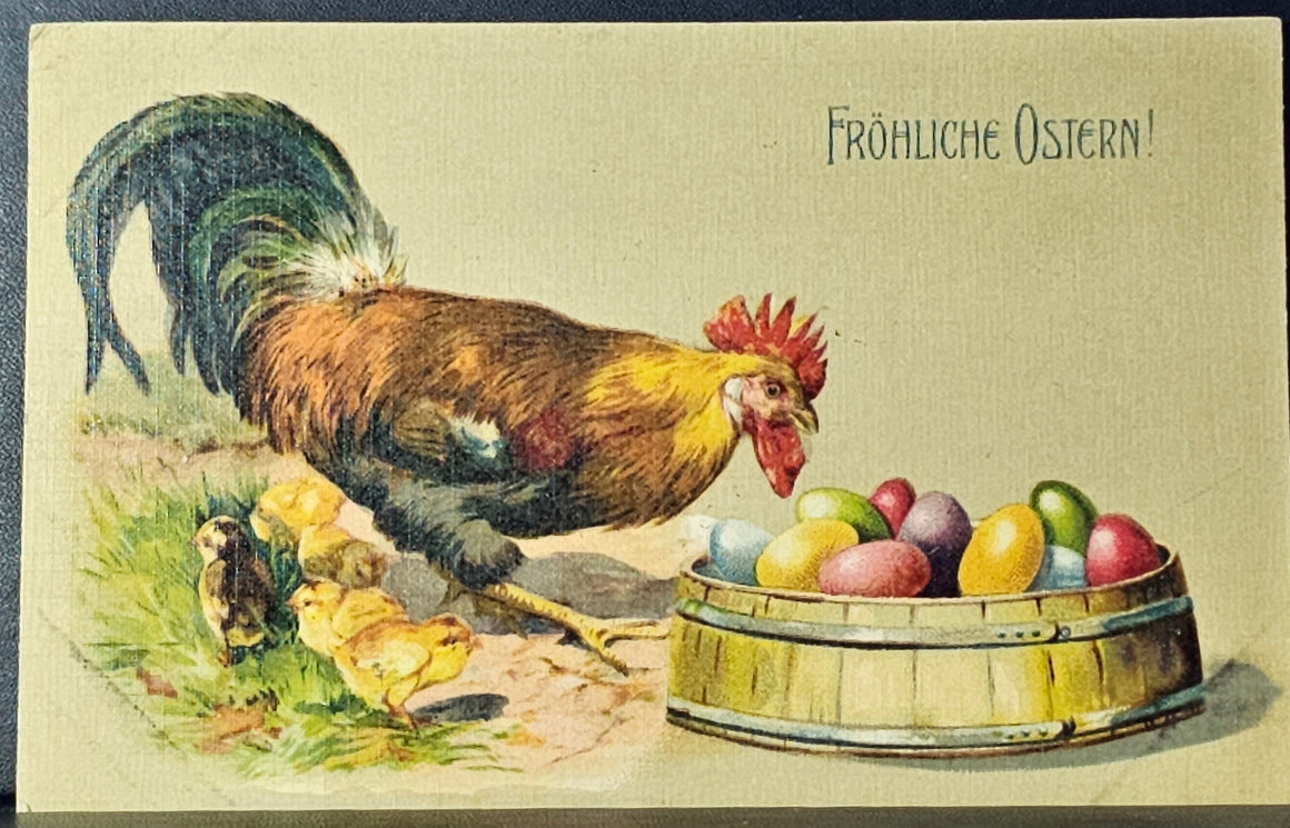 Easter Postcard Series No 1574 Chicken With Chicks Looking Over Eggs German