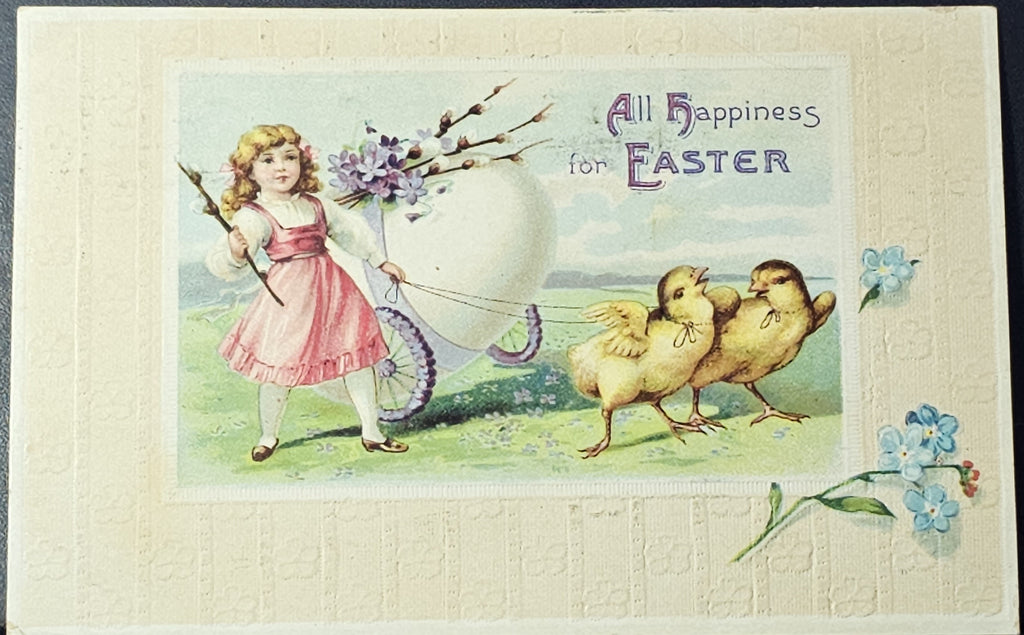 Easter Postcard Girl with Egg Carriage and Chicks Series 2024 INTL Art Pub
