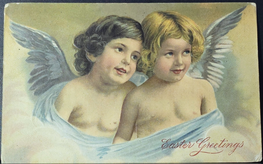 Two Little Angel Girls Whispering Easter Postcard Series 328