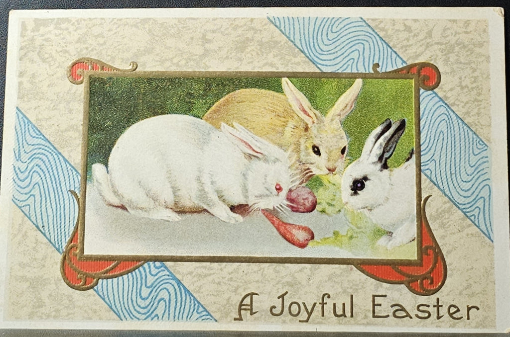 Easter Postcard Arts Craft Deco Style Card with Bunny Rabbits Eating Vegetables