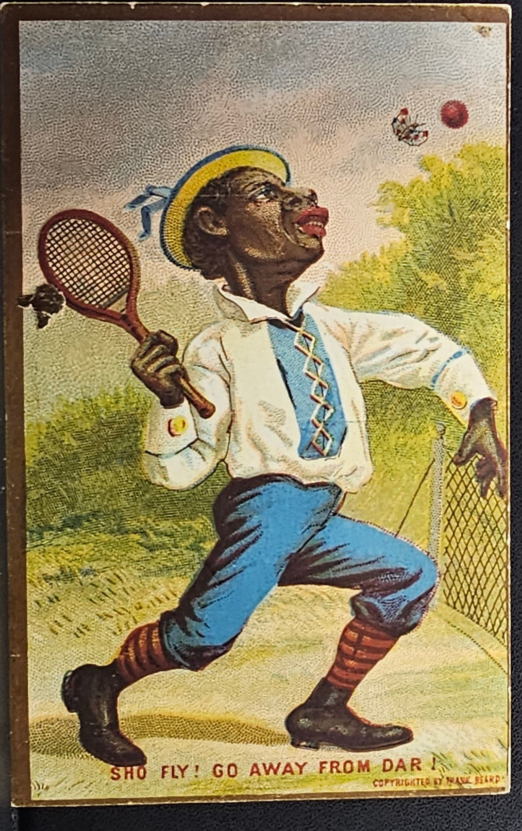 Black Americana Advertising Trade Card Frank Beard Illustration Sport Themed Man Playing Tennis
