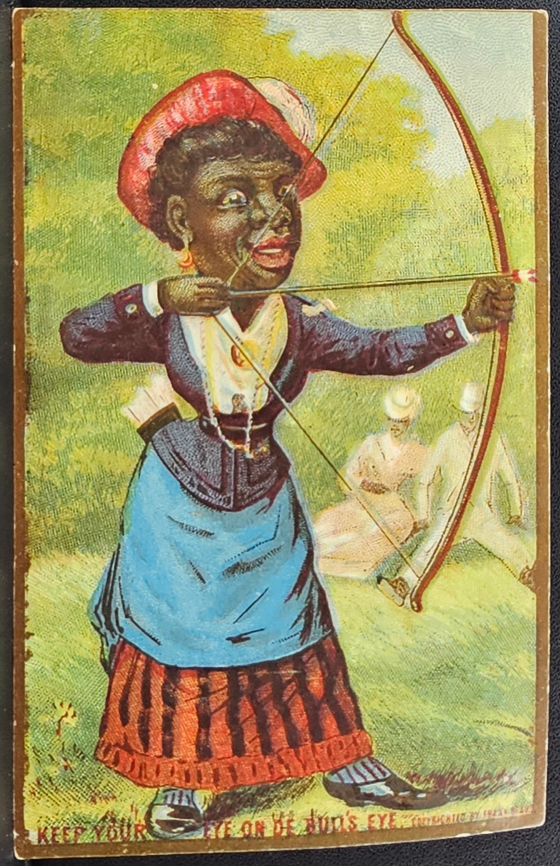 Black Americana Advertising Trade Card Frank Beard Illustration Sport Themed Woman Archer