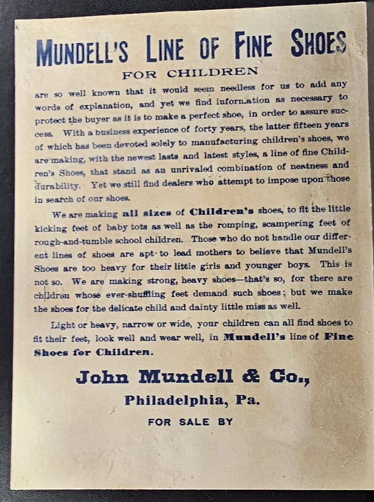Victorian Advertising Trade Card John Mundell Shoe Solar Tip & Pansy Children