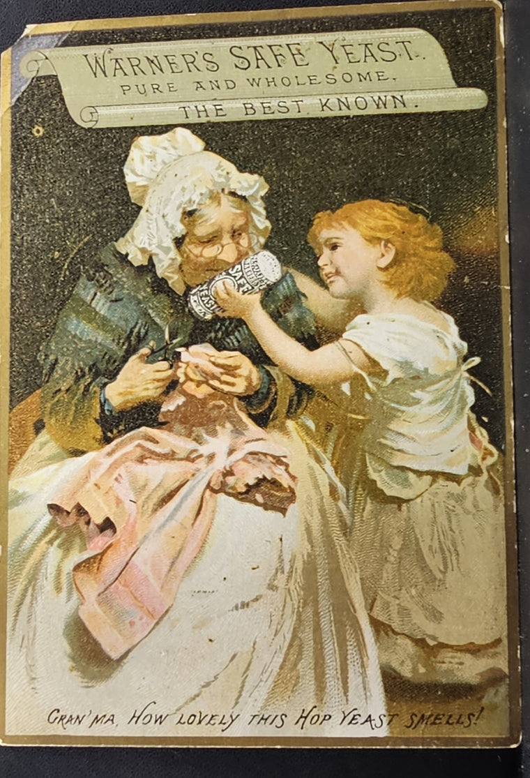 Victorian Advertising Trade Card Warner's Safe Yeast Little Girl with Grandma