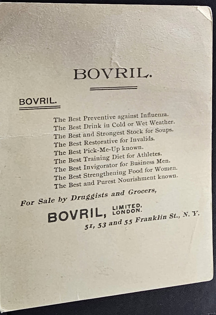 Advertising Trade Card School Teacher 1800's NY City Bovril Health Food Beef Broth