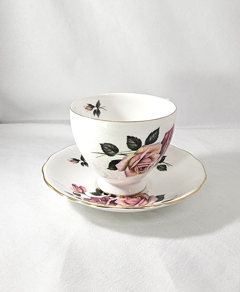 Royal Vale Porcelain Cup & Saucer Set Pattern 8329 Pink Roses