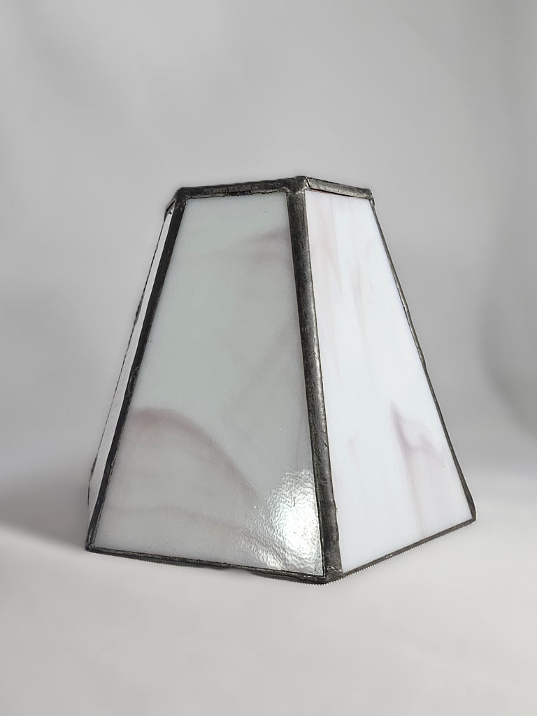 Arts Craft Period Antique Slag Glass Lamp Shade Mauve/White Six Panel Sconce or Desk Size