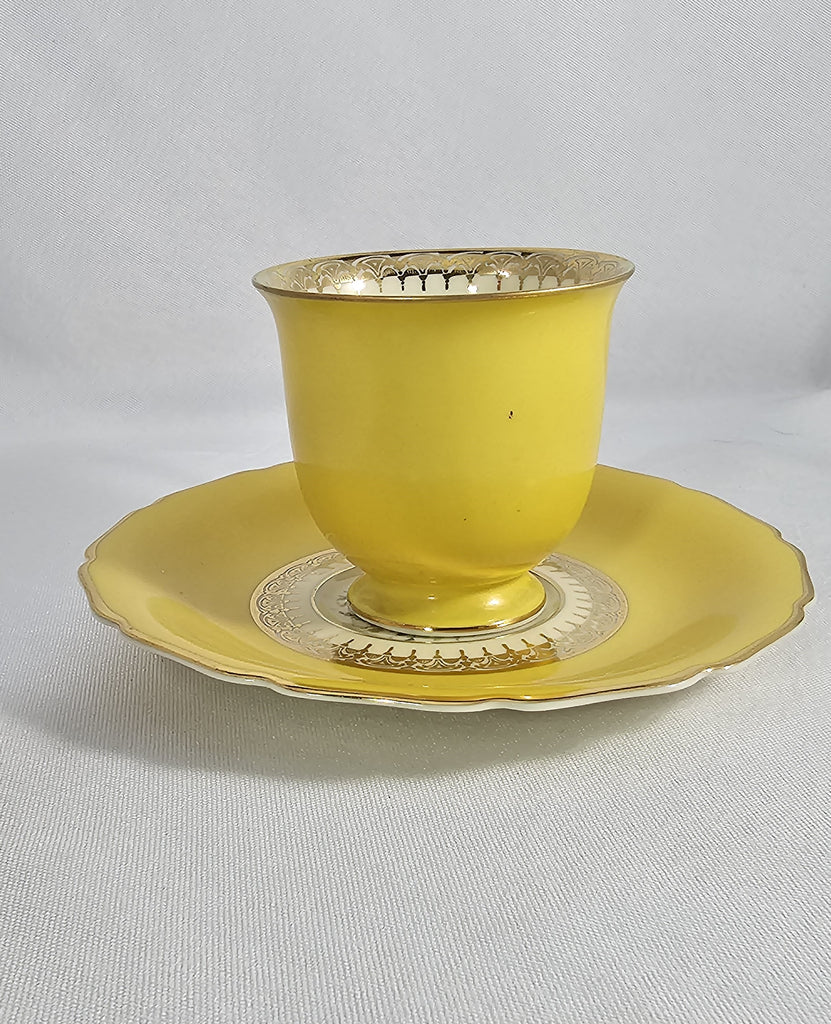 Vintage Mid Century Rosenthal Continental Ivory Porcelain German Bavarian Yellow Cup Saucer with Roses