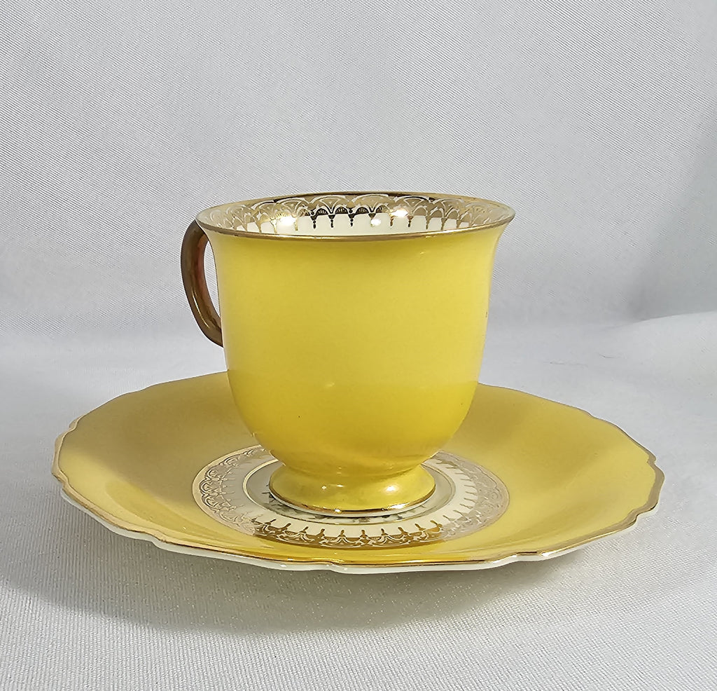 Vintage Mid Century Rosenthal Continental Ivory Porcelain German Bavarian Yellow Cup Saucer with Roses