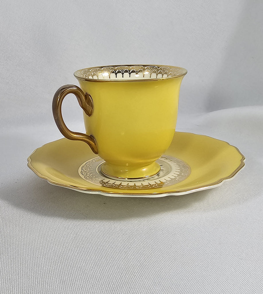 Vintage Mid Century Rosenthal Continental Ivory Porcelain German Bavarian Yellow Cup Saucer with Roses