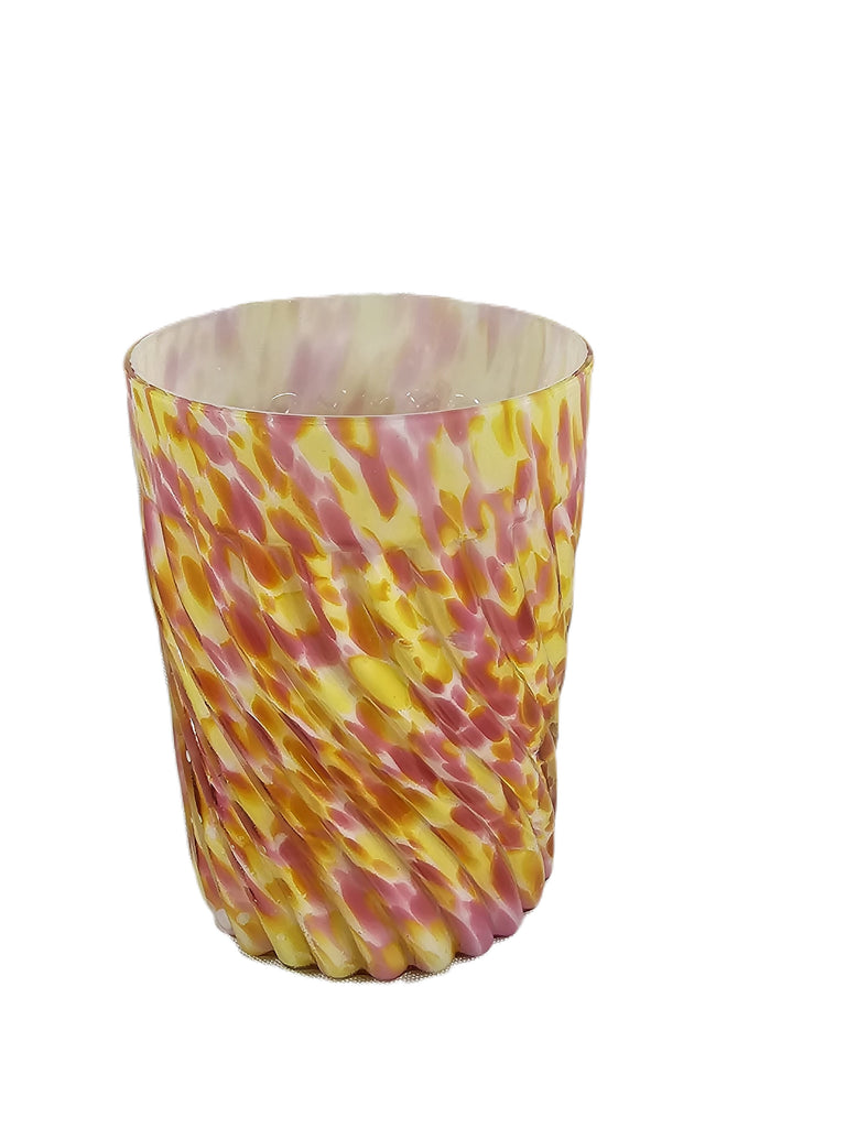 Phoenix Glass Spot Optic Spatter Tumbler Yellow Pink Rib Swirl Pattern