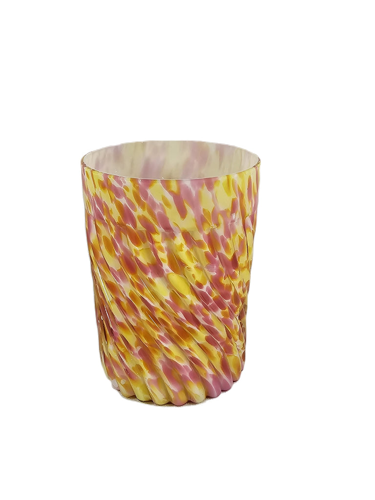 Phoenix Glass Spot Optic Spatter Tumbler Yellow Pink Rib Swirl Pattern