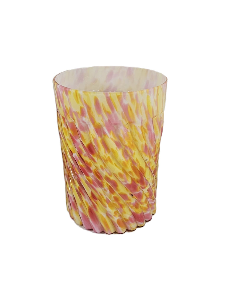 Phoenix Glass Spot Optic Spatter Tumbler Yellow Pink Rib Swirl Pattern