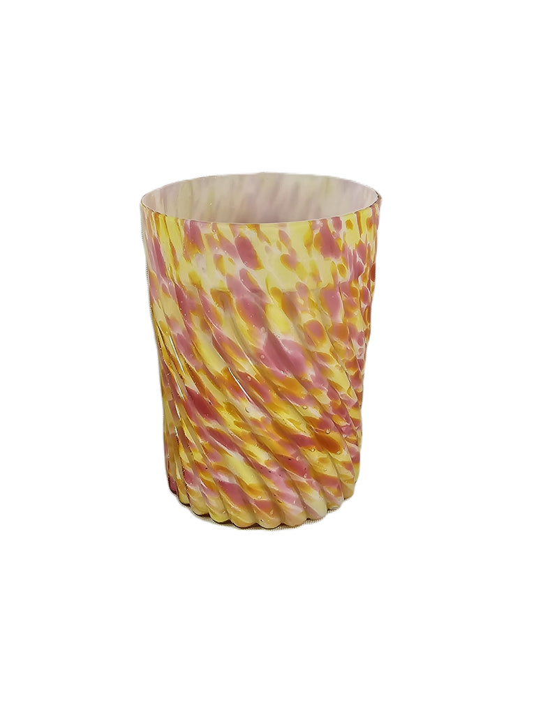 Phoenix Glass Spot Optic Spatter Tumbler Yellow Pink Rib Swirl Pattern