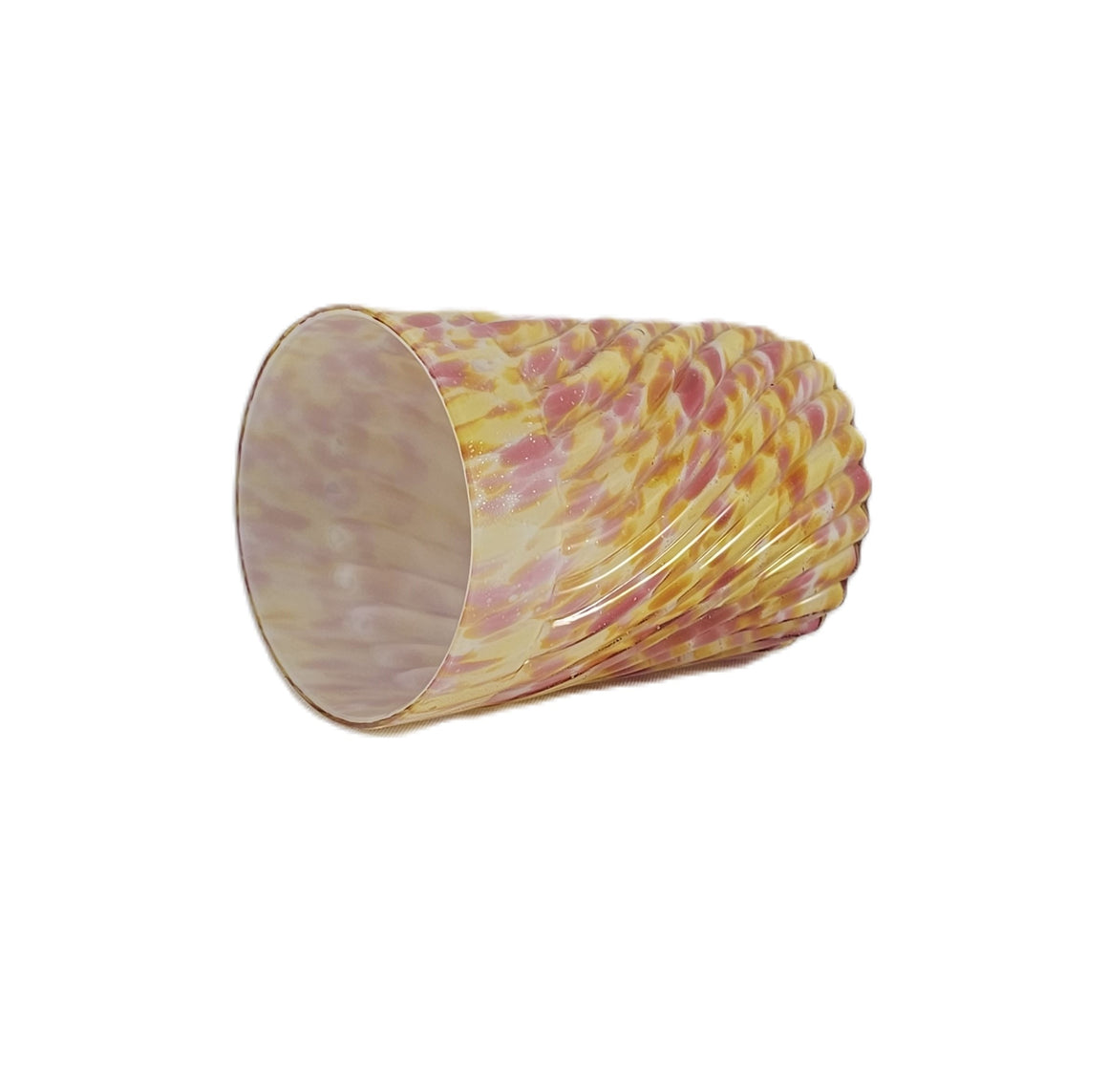 Phoenix Glass Spot Optic Spatter Tumbler Yellow Pink Rib Swirl Pattern