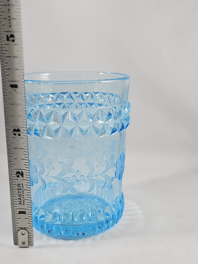 EAPG Antique Glass Blue Tumbler Wildflowers Pattern Adams Co 1800s