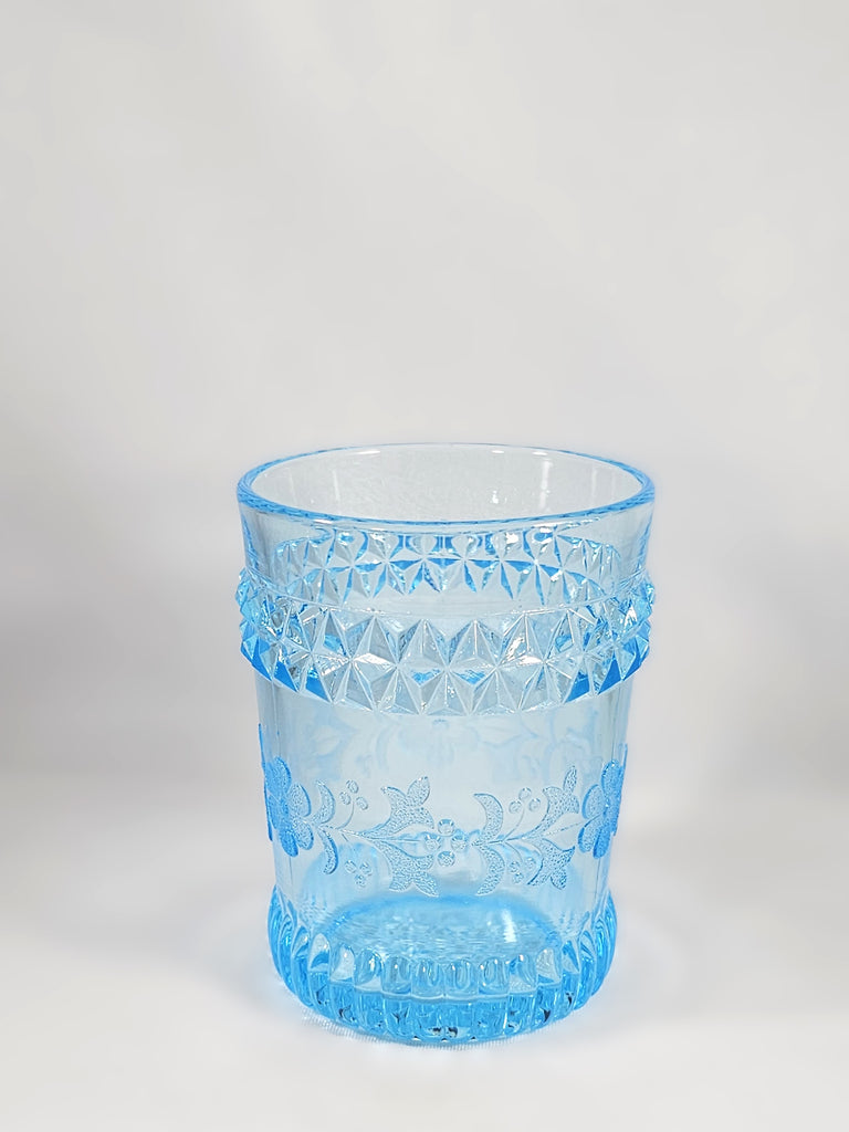 EAPG Antique Glass Blue Tumbler Wildflowers Pattern Adams Co 1800s