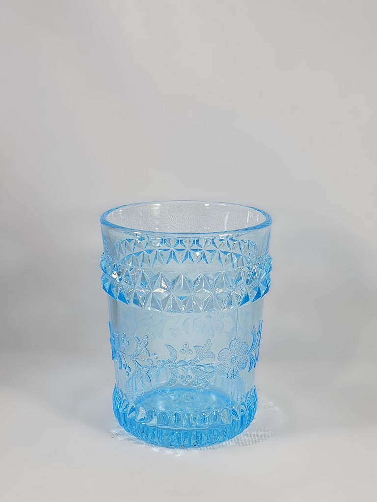 EAPG Antique Glass Blue Tumbler Wildflowers Pattern Adams Co 1800s