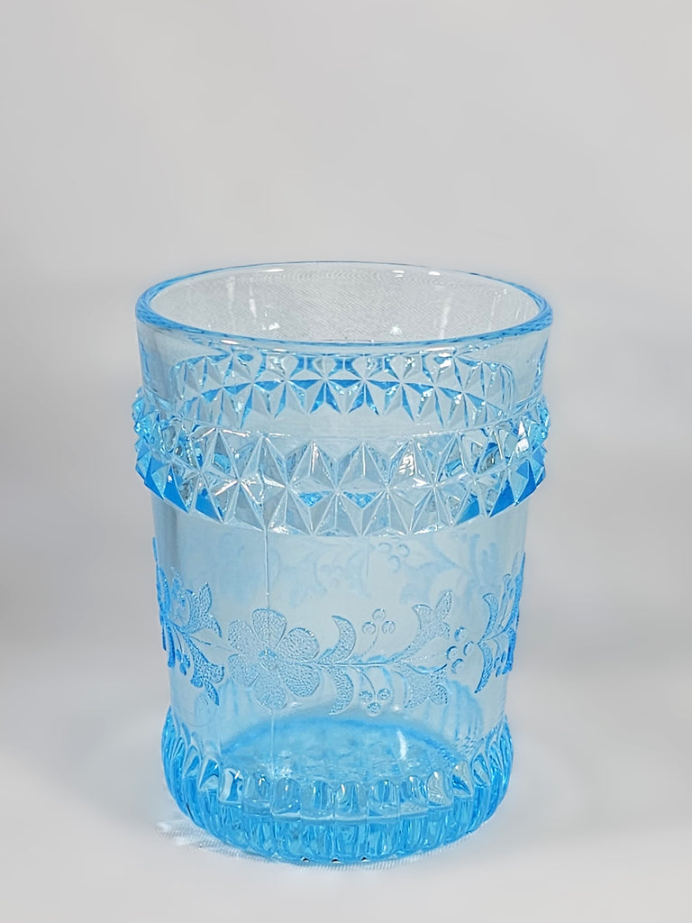 EAPG Antique Glass Blue Tumbler Wildflowers Pattern Adams Co 1800s