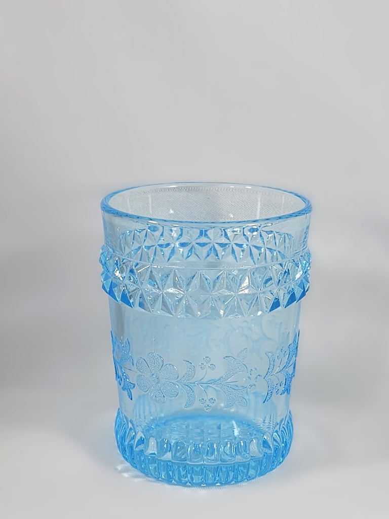 EAPG Antique Glass Blue Tumbler Wildflowers Pattern Adams Co 1800s