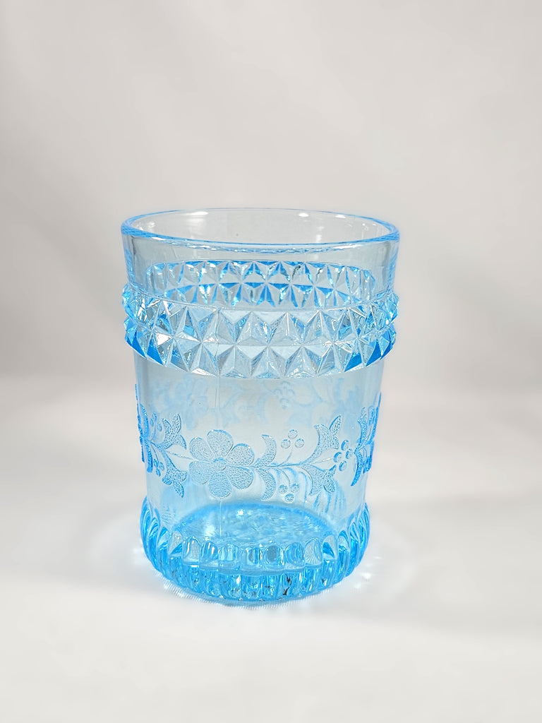 EAPG Antique Glass Blue Tumbler Wildflowers Pattern Adams Co 1800s