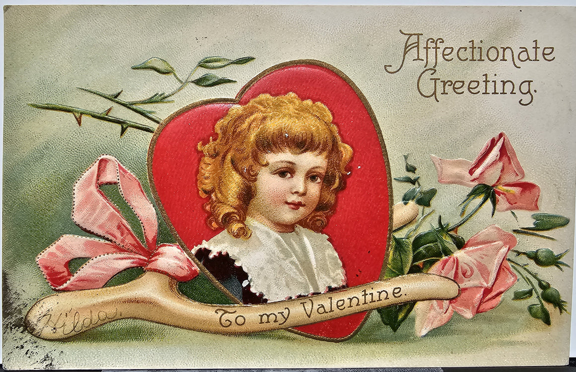 Antique Valentine Postcard Portrait of Child in Heart, Ellen Clapsaddle Design, No 948